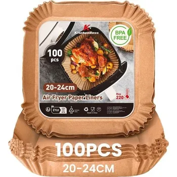 Papír do fritézy KitchenBoss: 100 kusů čtvercového papíru do fritézy 20 x 24 cm, jednorázové