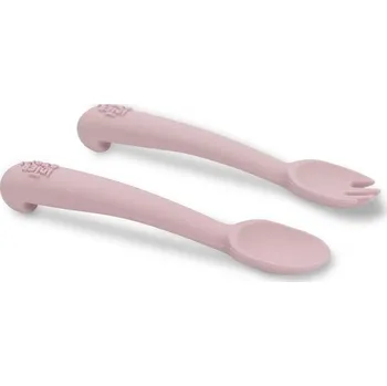 dětský příbor Interbaby Jídelní set silikonová lžička + vidlička Růžový