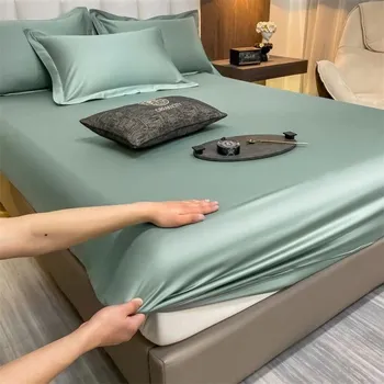 Prostěradlo Napínací prostěradlo s gumou 400 TC rozměr 140 x 200 cm Jednobarevné hladké prostěradlo příjemné na dotek Pro matrace do 30 cm zelená