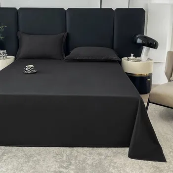Prostěradlo Jednobarevné prostěradlo bez gumy 250 x 230 cm Hladký povrch pro každodenní použití Studentské bydlení černá