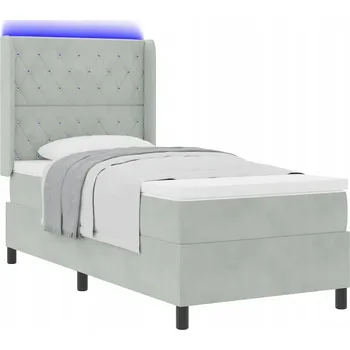 Postel Aksamitová postel s LED, světle šedá, 203 x 103 x 128 cm