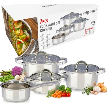 Sada nádobí SADA HRNCŮ 7 DÍLŮ NEREZOVÁ OCEL INDUKCE PLYN SKLENĚNÉ POKLICE