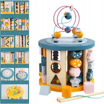 Dřevěná hračka Montessori Dřevěná Vzdělávací Kostka pro Batolata – 11 her v 1