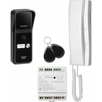 Domovní zvonek Orno ENIR, sada interkomu pro jednu rodinu, 2vodičová, napájení na DIN lištu, se čtečkou klíčenek, bílá