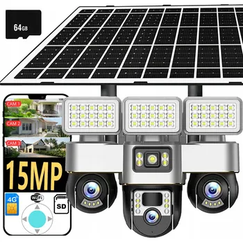 IP kamera Venkovní IP kamera solární 4G se třemi objektivy 3x5MP s SIM kartou