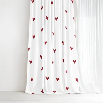 Závěs Bavlněný závěs - Červená srdíčka na bílém 160x150 cm