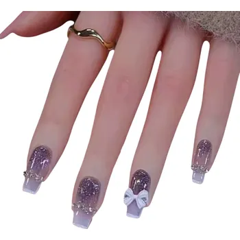 Umělé nehty Coffin umělé nehty střední velikost 24 ks Třpytivý design Nalepovací akrylové tipy Kompletní sada na ruce