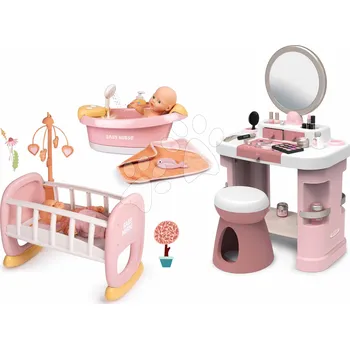 Doplněk pro panenku Set kosmetického stolku s vaničkou a kolébkou pro panenku My Beauty Dressing Table Smoby se židlí a nastavitelným zrcadlem
