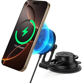 Mobilní telefon Spigen OneTap Pro 4 MagSafe Car Mount Charger Black Wireless Dashboard Windshield ACP08544