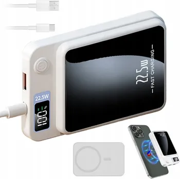 Powerbanka KOMPAKTNÍ POWERBANKA 10000MAH BÍLÁ S BEZDRÁTOVÝM NABÍJENÍM A LED INDIKÁTOREM