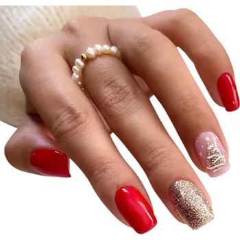 Umělé nehty Vánoční sada 24 umělých nehtů čtvercový tvar Sezónní nehtové umění pro domácí manikúru Sváteční design s zimní atmosférou