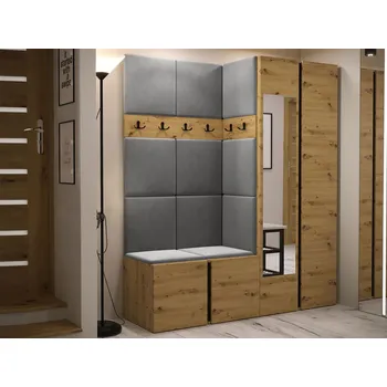 Předsíňová stěna MOB Předsíň Tovenaz XII (dub artisan + černá + šedá) (se zrcadlem)