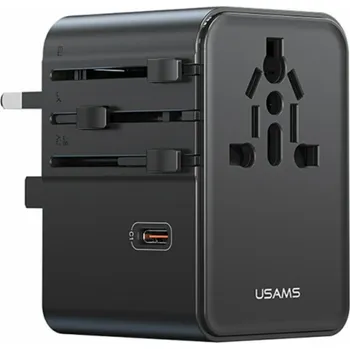 Cestovní adaptér Usams Cestovní adaptér CC310 3xUSB-C 70W 4v1 US/AU/EU/UK černý