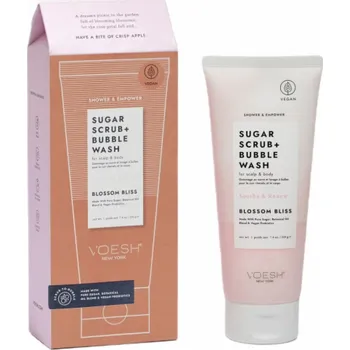 Masážní přístroj NoName VOESH_Cukrový peeling + Bubble Wash cukrový peeling na tělo a pokožku hlavy Blossom Bliss 210g