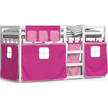 Postel Dřevěná patrová postel z borovice s růžovými závěsy 205,5x95,5x112 cm