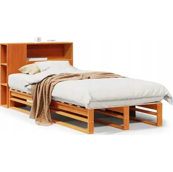 Postel Postel s regálem, borovice, voskovaný hnědý odstín, 224 x 106 x 82 cm