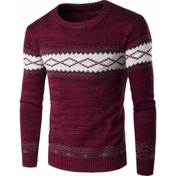 Pánská móda Pánský svetr se vzorem J2233 vínová L