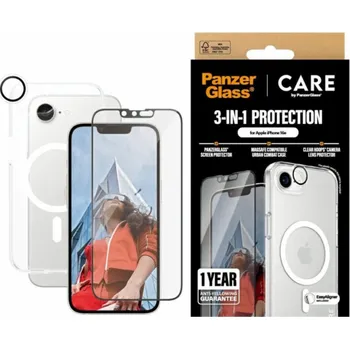 PanzerGlass Ochranná sada CARE by Flagship 3v1: pouzdro + sklo + čočka pro iPhone 16e