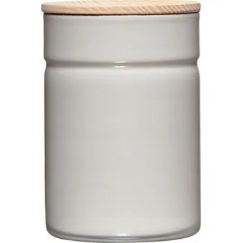 Dóza na potraviny Riess RIESS - Kuchyňská nádoba s dřevěným víkem 0,5 l světle šedá