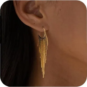 Náušnice Zlaté náušnice pro ženy, pozlacené 14K zlatem, visací náušnice s třásněmi