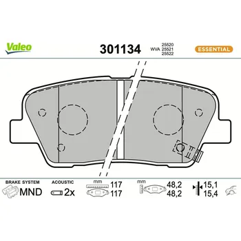 Brzdová destička Sada brzdových destiček, kotoučová brzda VALEO 301134
