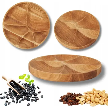 Talíř DŘEVĚNÝ TALÍŘ KULATÝ DUBNOVÁ PODLOŽKA NA POCHUTINY PRO SERVÍROVÁNÍ MALÝ