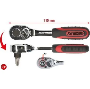 Gola hlavice KS Tools Přepínací ráčna na bity 1/4" CHROMEplus, 115 mm 918.1495
