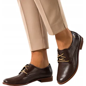 Dámské polobotky POLOBOTKY Čokoládové Dámské KOŽENÉ Pohodlné Zlatá Ozdoba ŠNĚROVACÍ vel. 39