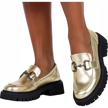 Dámská obuv Dámské MOKASÍNY Zlaté Se Sponou Běhounová Platforma Nazouvací vel. 39