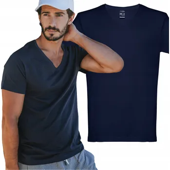 Pánské tričko Tričko bavlněné v-neck serek tričko unisex pánské námořnická modrá tričko M