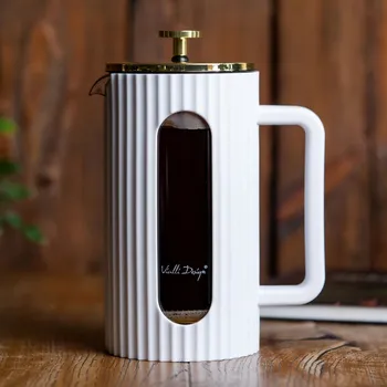 French press VIALLI DESIGN LIVIO 1 l - pístový spařovač na kávu a čaj z borosilikátového skla a nerezové oceli, bílý gold