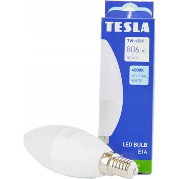 Žárovka TESLA- žárovka CANDLE svíčka, E14, 7W, 806lm, 4000K denní bílá, 180st
