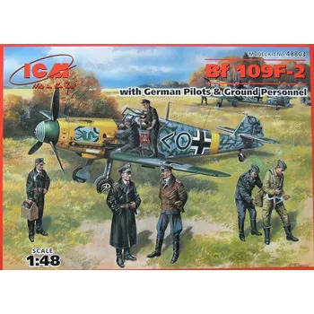 Plastikový model Messerschmitt Bf 109F-2 w/ German Pilots & Ground Personnel - ICM 48803