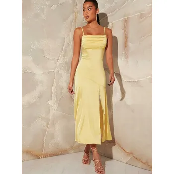 Dámské šaty SHEIN ŽLUTÉ SATÉNOVÉ ŠATY S ROZPARKEM (S)