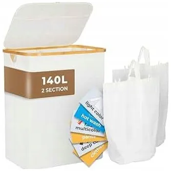 Koš na prádlo Yamagahome 140 l, béžové odstíny, bambusový rámeček