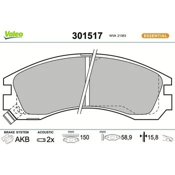 Brzdová destička Sada brzdových destiček, kotoučová brzda VALEO 301517
