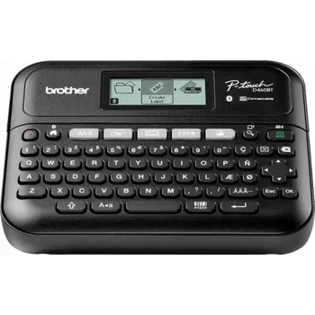 Tiskárna štítků Brother Tiskárna štítků Brother P-Touch PT-D460BTVP - Popis - s/š - Termotransfer - 18 mm Breite - 180 dpi - až 30 mm/Sek. - USB, Bluetooth 5.0 - Řezačka - 5-zeiliger Druck, Spiegelschrift, Vertikaler Druck, Mehrfachausdruck - Schwarz