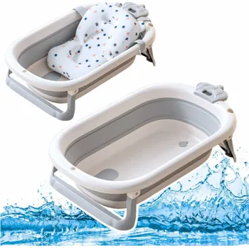 Koupání kojence Lean Skládací dětská vanička s teploměrem a matrací s hvězdičkami, šedá