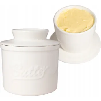 Dóza na potraviny Francouzská máslenka keramická vodní nádoba na máslo 150 ml bílá