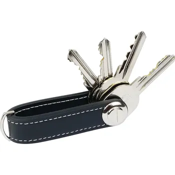 Richter Czech Kožená klíčenka s poutkem a karabinou Barva: Černá s bílou nití