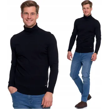 Pánský svetr ELEGANTNÍ PÁNSKÝ SVETR TENKÝ ROLÁK KLASICKÝ HLADKÝ SLIM FIT MORAJ 3XL