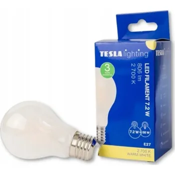 Žárovka TESLA- žárovka FILAMENT BULB E27, 7,2W, 806lm, 2700K teplá bílá, mléčná
