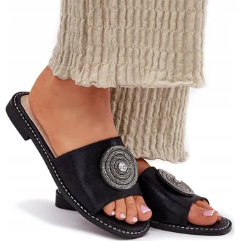 Dámské pantofle Dámské NAZOUVÁKY (pantofle) s plochým podpatkem, elegantní zdobené S.BARSKI KV51-013 ČERNÉ, velikost 39