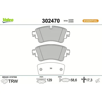 Brzdová destička Sada brzdových destiček, kotoučová brzda VALEO 302470