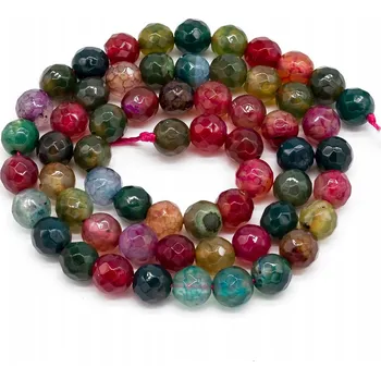 Korálek Korálky Přírodní Achát , kuličky, fazetované, mix, 6 mm, 60 ks/37 cm/ šňůrka