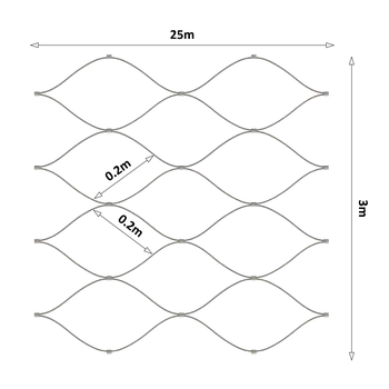 Zábradlí Nerezová lanková síť, 3.0m x 25m (šxd), oko 200x200 mm, tloušťka lanka 2mm, AISI316
