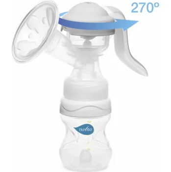 Odsávačka mléka Nuvita Materno Twist manuální dvoufázová odsávačka mléka s otočnou rukojetí o 270°, šedá + lahvička 150 ml