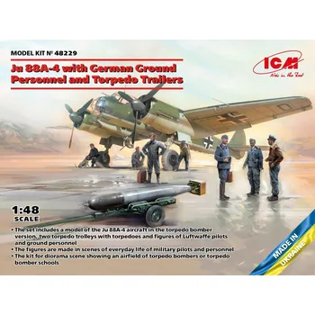 Plastikový model Ju 88A-4 w/ German Ground Personnel and Torpedo Trailers - ICM 48229