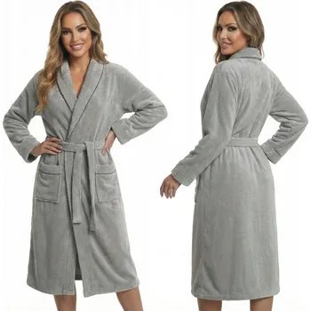 Dámské noční prádlo Dámský župan silný 100% Bavlna FROTÉ Lemování PERLA SPA Černý XXL