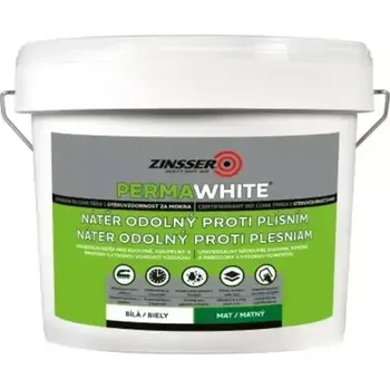 barva na zeď ZINSERR ZINSSER PERMAWHITE MATT - Krycí bílá barva proti plísním a houbám na stěny a dřevo 10L